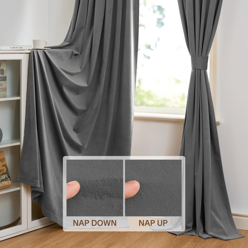 StangH Velvet Curtains 108 inches Long - Heavy-Duty Blackout Velvet Drapes Heat & Chill Resistant Window Panels for Villa/Patio Door, Grey, 52 by 108-inches, 2 Pcs - Image 4